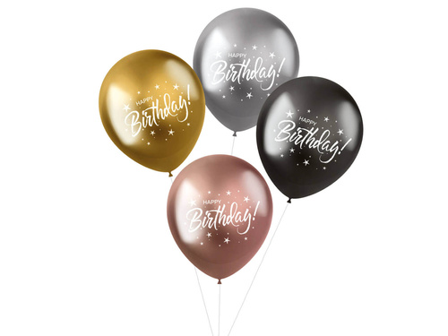Balony lateksowe shiny Happy Birthday - 33 cm - 4 szt.