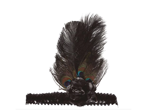 Opaska z piórem i koralikami Retro czarna - 1 szt.