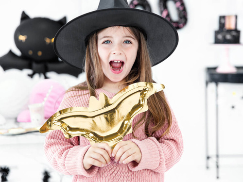 Talerzyki papierowe halloweenowe Nietoperz złote - 37,5 cm - 6 szt.