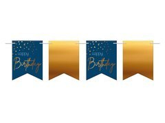 Baner Happy Birthday granatowo-złoty - 600 cm - 1 szt.