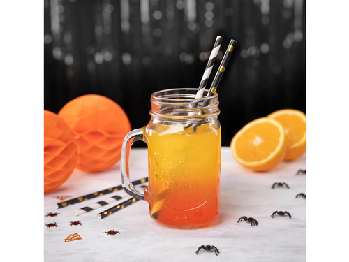 Słomki rurki czarne w złote kropki - 10 szt.