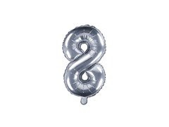 Balon foliowy cyfra 8 srebrna - 35 cm
