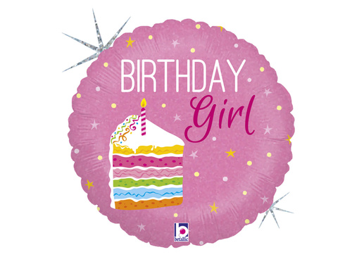 Balon foliowy Birthday Girl z torcikiem - 46 cm - 1 szt.