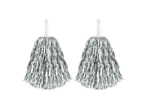 Pompony cheerleaderki metaliczne srebrne - 2 szt.
