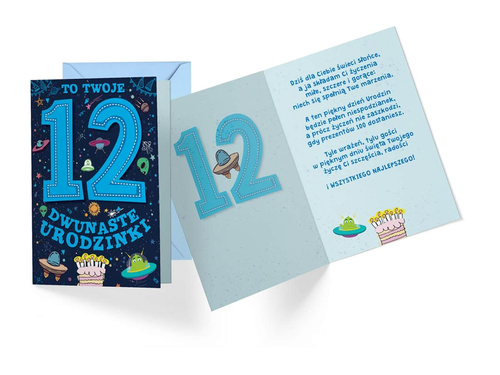 Kartka urodzinowa z kopertą na dwunaste urodziny Kosmos - 1 szt.