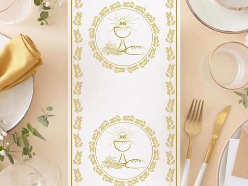 Dekoracja bieżnik na stół Komunia Święta - 33 cm x 2 m - 1 szt.