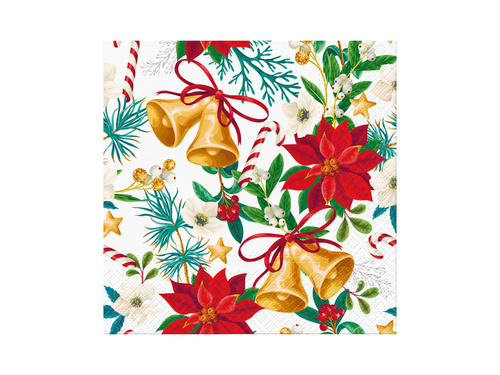 Serwetki bożonarodzeniowe Świąteczne Dzwoneczki - 33 cm - 20 szt.