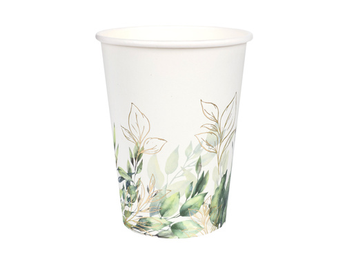 Kubeczki papierowe z zielonymi listkami - 270 ml - 10 szt.