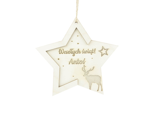 Zawieszka drewniana Gwiazdka z imieniem - 14 x 13,5 cm - 1 szt.