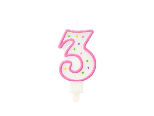 Świeczka cyferka trójka 3 z kropeczkami - 1 szt.