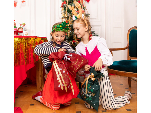 Worek Mikołaja na prezenty tłoczony bordowy - 23 x 33 cm - 1 szt.