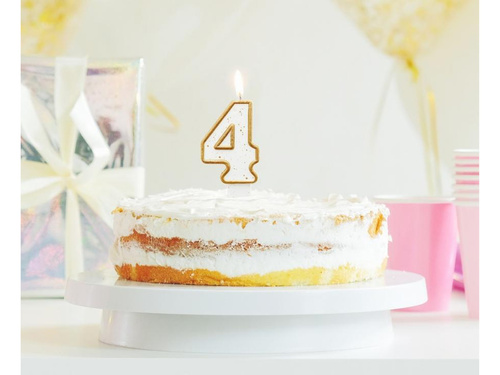 Świeczka cyferka ze złotą obwódką i brokatem - 4 - 1 szt.