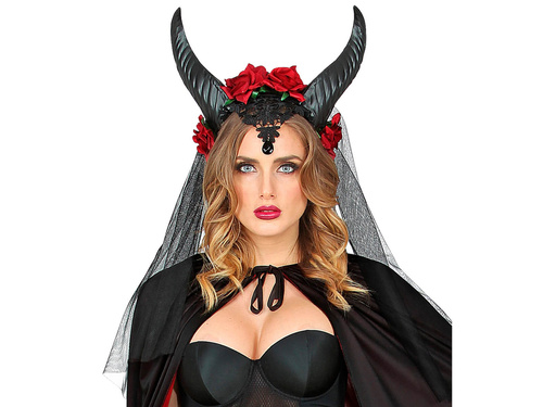 Opaska z welonem i rogami diablicy - 1 szt.