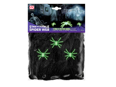 Czarna pajęczyna z  fluorescencyjnymi pająkami - 1 op.