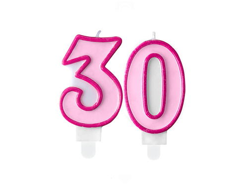 Świeczki cyferki różowe - 30 - trzydziestka - 2 szt.