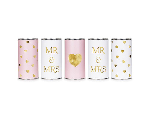 Puszki dekoracyjne weselne - 14 x 7 cm - 5 szt.