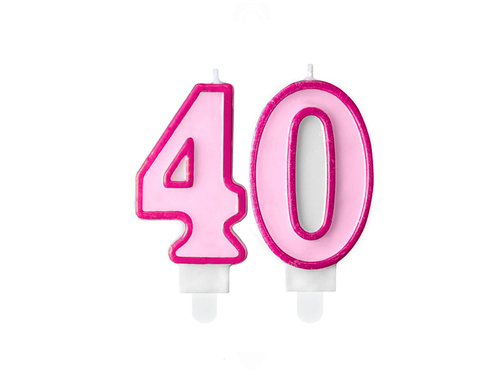 Świeczki cyferki różowe - 40 - czterdziestka - 2 szt.