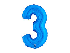 Balon foliowy cyfra 3 niebieski - 14" - 1 szt.