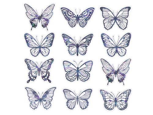 Naklejki motylki holograficzne czarne - 12 szt.