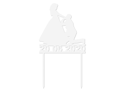 Topper z pleksi biały na tort Młoda Para - personalizowany - 13 cm