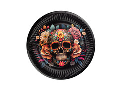 Talerzyki papierowe na Halloween Dia de los muertos - 18 cm - 6 szt.