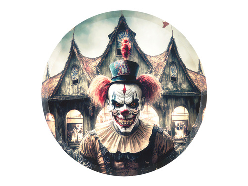 Talerzyki papierowe na Halloween Klaun Zabójca - 22,5 cm - 10 szt.