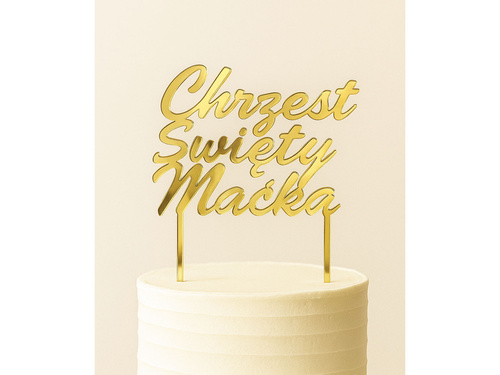 Topper z na tort z pleksi złoty personalizowany Chrzest Święty - 1 szt.