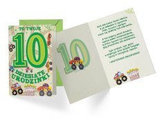 Kartka urodzinowa z kopertą na dziesiąte urodziny Samochodziki - 1 szt.