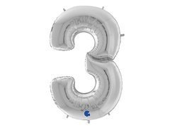 Balon foliowy cyfra 3 srebrna - 163 cm - 1 szt.
