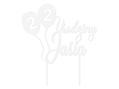 Topper z pleksi biały na tort personalizowany Baloniki - 1 szt.