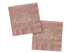 Serwetki urodzinowe Happy Birthday różowe - 33 cm - 20 szt.