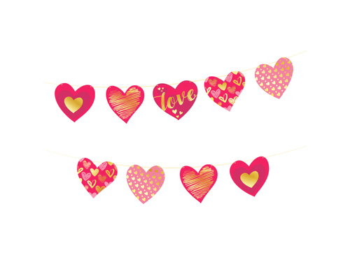 Girlanda papierowa Serca we wzory - 200 cm - 1 szt.