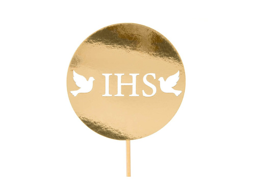 Topper na tort Hostia IHS z gołębiami złoty - 1 szt.