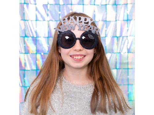 Okulary Happy New Year czarno-srebrne - 1 szt.