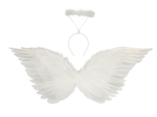 Zestaw skrzydła anioła białe 67 x 26 cm oraz Aureolka
