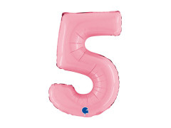 Balon foliowy cyfra 5 pastelowy różowy - 14" - 1 szt.