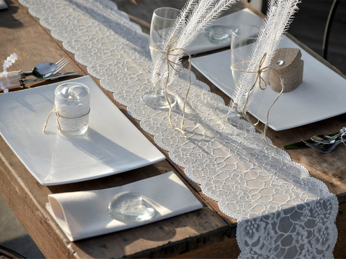 Dekoracja bieżnik koronkowy na stół - biały - 18 cm x 3 m - 1 szt.