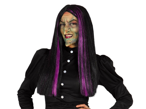 Peruka czarownicy z fioletowymi pasemkami - 1 szt.
