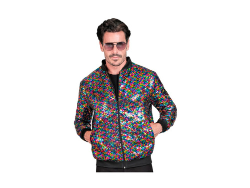 Imprezowa cekinowa kurtka - bomberka - multikolor