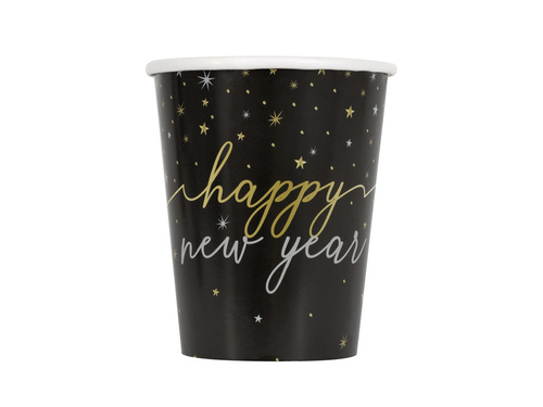 Kubeczki papierowe na Sylwestra Nowy Rok Happy New Year Disco - 266 ml - 8 szt.
