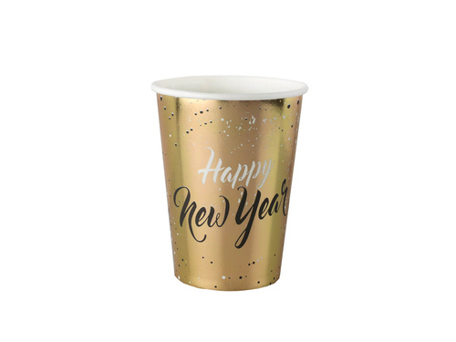 Kubeczki papierowe na Sylwestra Nowy Rok Happy New Year - złote - 270 ml - 10 szt.