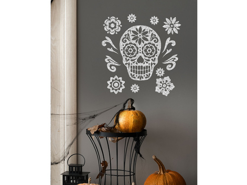 Brokatowe naklejki Czaszka Sugar skull na Halloween - 1 szt.
