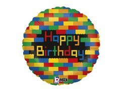 Balon foliowy Happy Birthday Klocki - 46 cm - 1 szt.