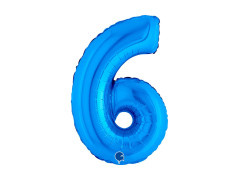 Balon foliowy cyfra 6 niebieski - 14" - 1 szt.
