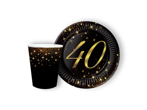 Zestaw kubeczki i talerzyki papierowe na 40ste urodziny Sparkling - 24 szt
