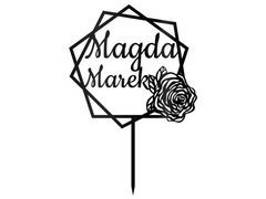 Topper z pleksi czarny na tort personalizowany na wesele - 18 cm