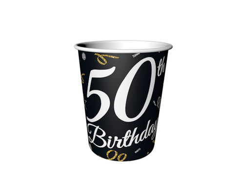 Kubeczki papierowe na pięćdziesiąte urodziny czarne - 250 ml - 6 szt.