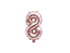 Balon foliowy cyfra 8 złoty róż - 35 cm