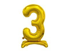 Balon foliowy stojący cyfra 3 złota - 74 cm