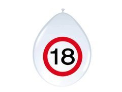 Balony Znak zakazu 18tka - 30 cm - 8 szt.
